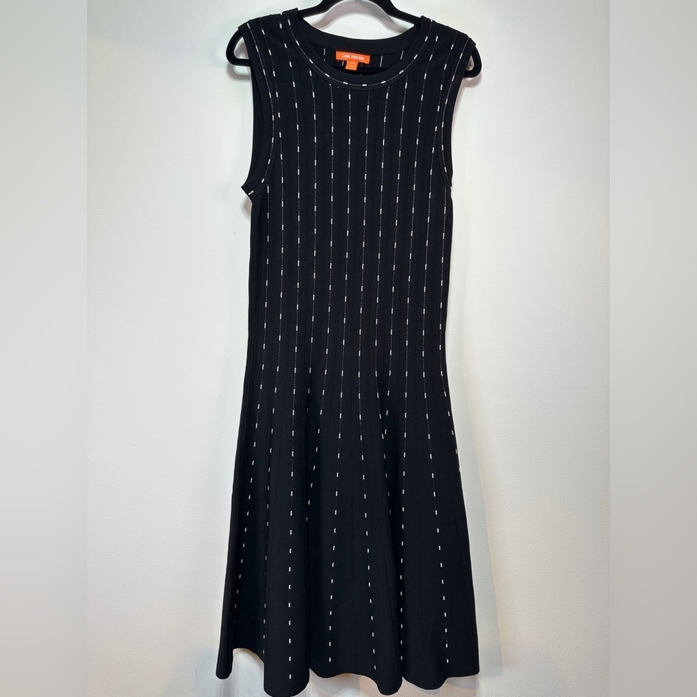 Joe Fresh Black Ribbed Knit Midi Dress Sleeveless Fit Flare Size M